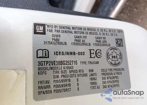 2011 GMC Sierra 1500 Sle z USA, uszkodzony, nr VIN 3GTP2VE38BG252716